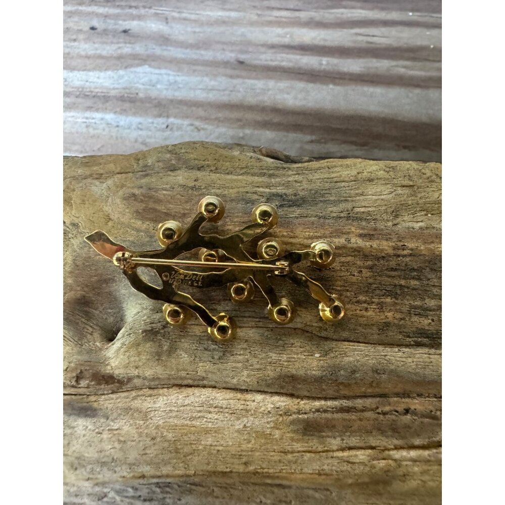 Van Dell Brooch Women 2" 12K Gold Filled Rhinestone Spray Multicolor Vintage Pin - Picture 6 of 7